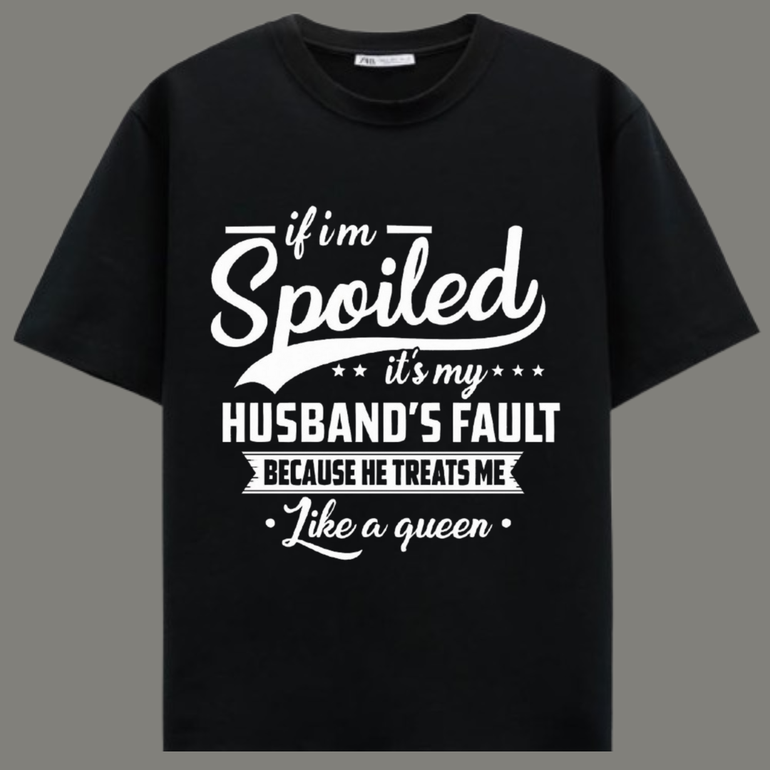 Queen Treatment – Premium Black Cotton Funny Husband T-Shirt for Women