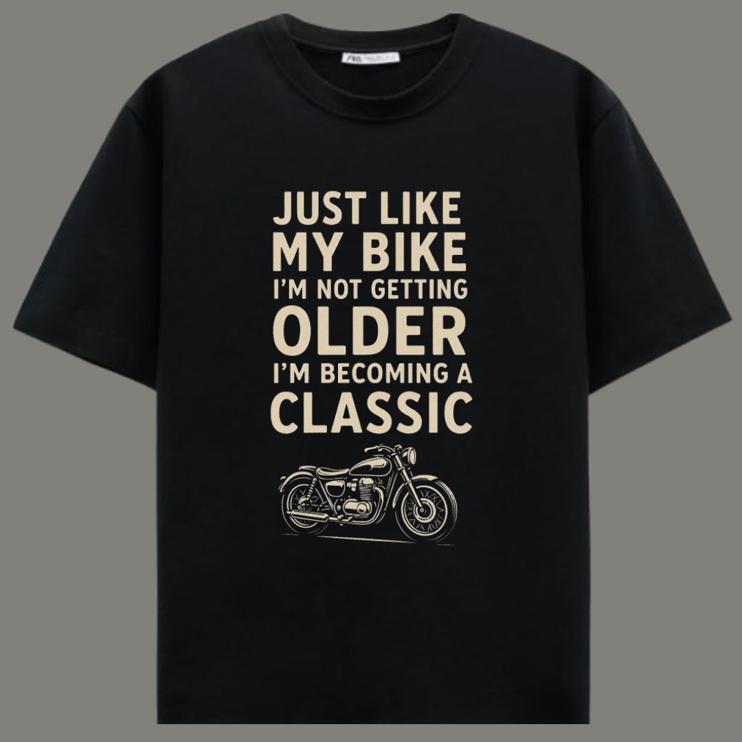 Becoming a Classic – Premium Black Cotton Vintage Biker Quote T-Shirt