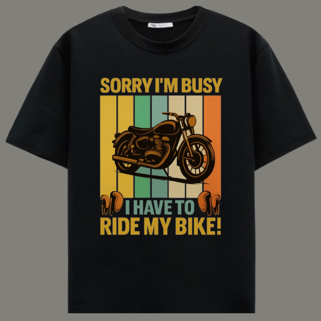 Busy Riding – Premium Cotton Black T-Shirt