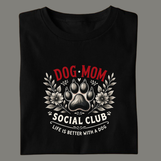 Dog Mom Vibes – Premium Black Cotton T-Shirt