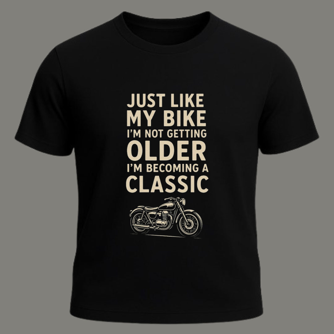 Becoming a Classic – Premium Black Cotton Vintage Biker Quote T-Shirt