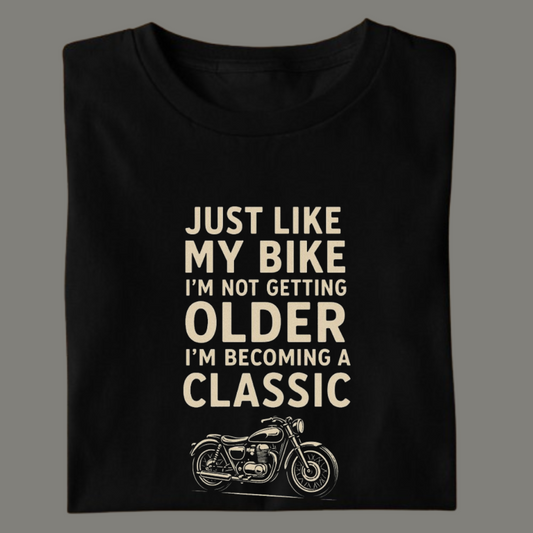 Becoming a Classic – Premium Black Cotton Vintage Biker Quote T-Shirt