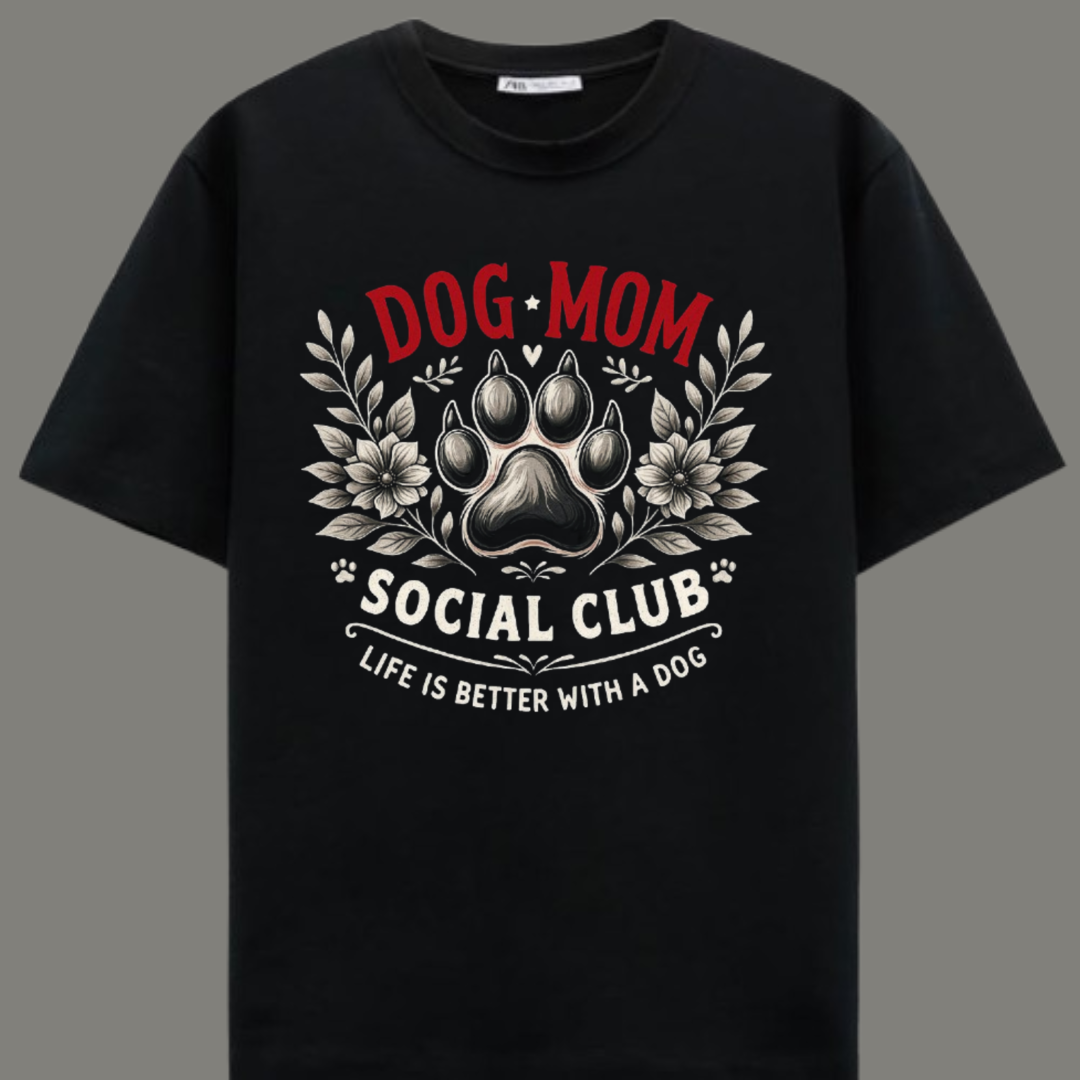Dog Mom Vibes – Premium Black Cotton T-Shirt