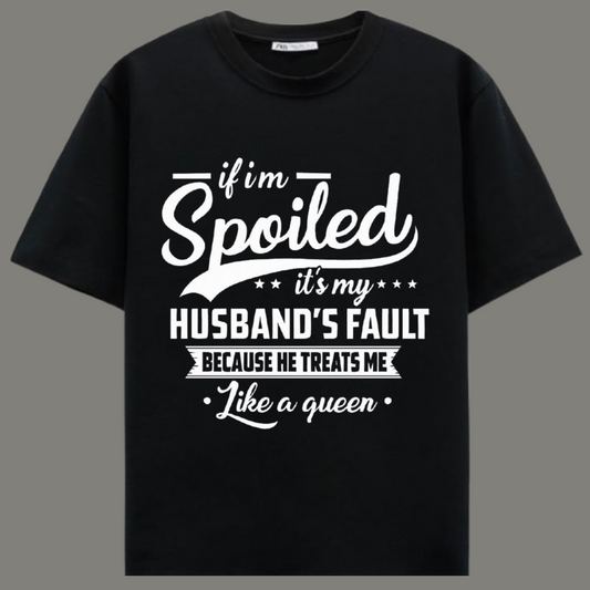 Queen Treatment – Premium Black Cotton Funny Husband T-Shirt for Women