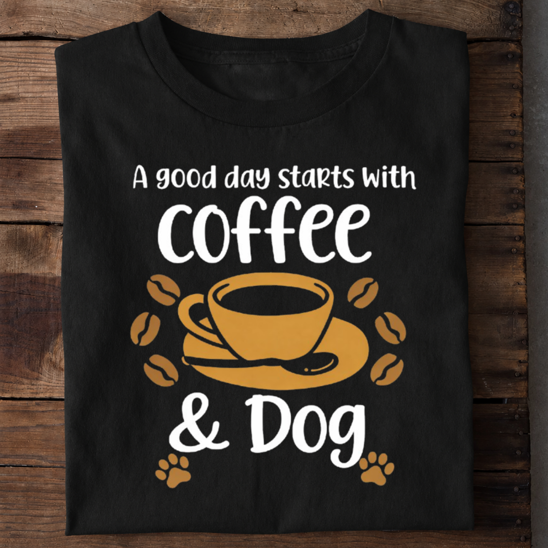 Coffee and Dog Premium Cotton T Shirt