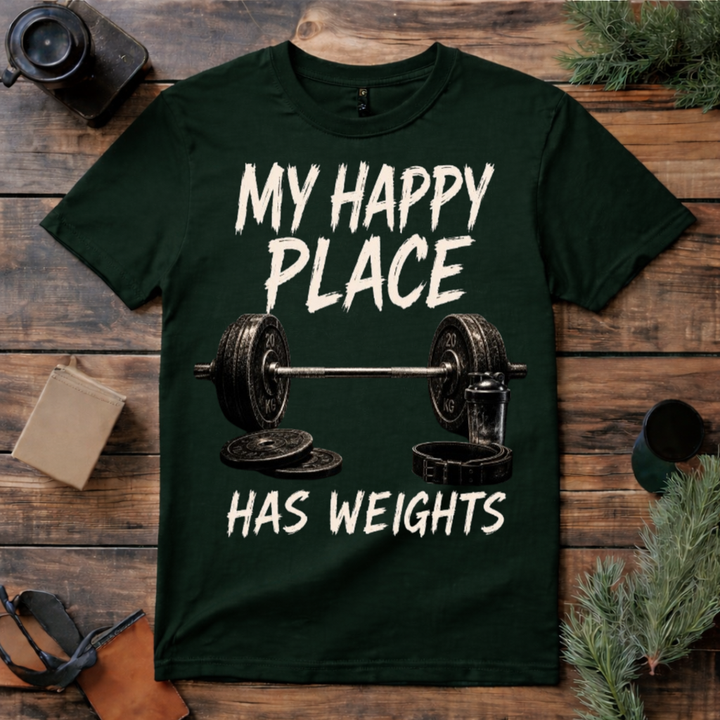 My Happy Place Has Weights T Shirt