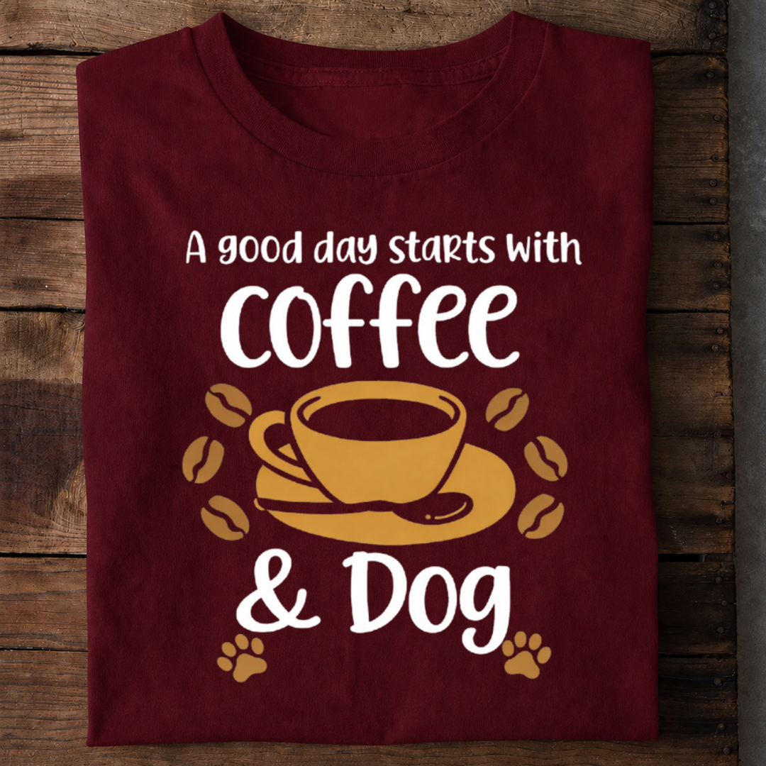 Coffee and Dog Premium Cotton T Shirt