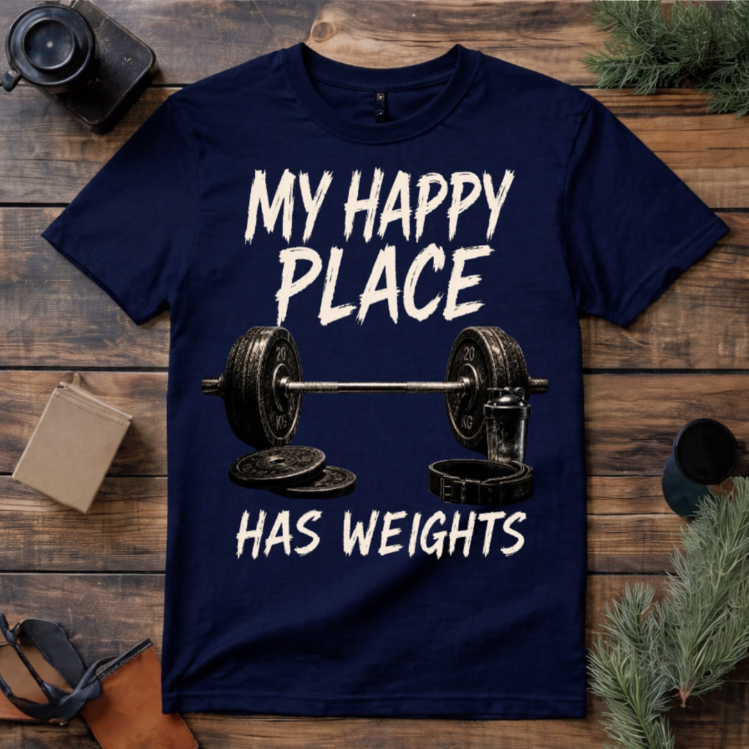 My Happy Place Has Weights T Shirt