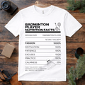 Badminton Player Nutrition Facts T Shirt