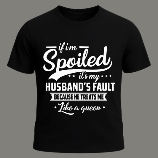 Queen Treatment – Premium Black Cotton Funny Husband T-Shirt for Women