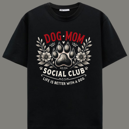 Dog Mom Vibes – Premium Black Cotton T-Shirt