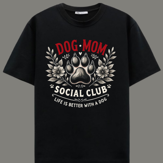 Dog Mom Vibes – Premium Black Cotton T-Shirt